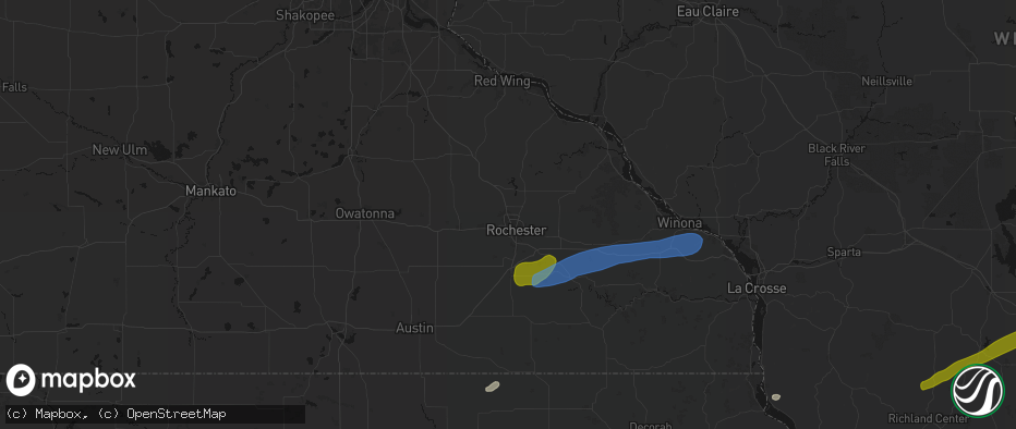 Hail map in Rochester, MN on July 1, 2026