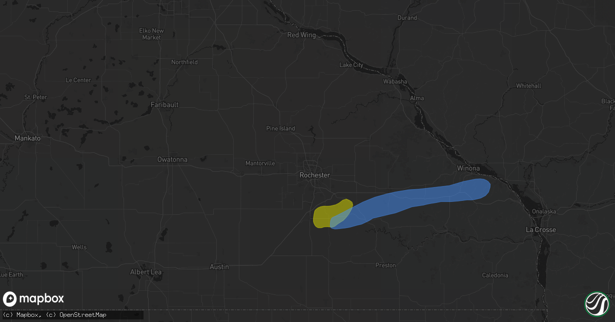 Hail map in Rochester, MN on July 1, 2026