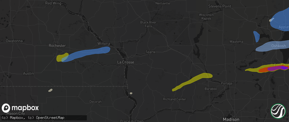Hail map in Rockland, WI on July 1, 2026