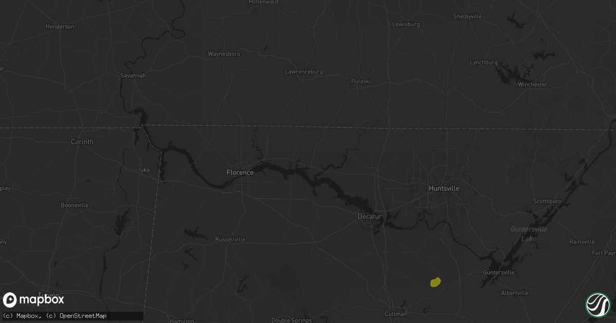 Hail map in Rogersville, AL on July 1, 2026