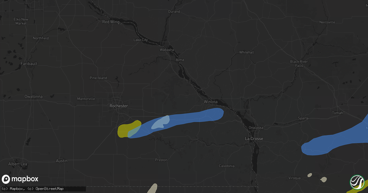Hail map in Rollingstone, MN on July 1, 2026