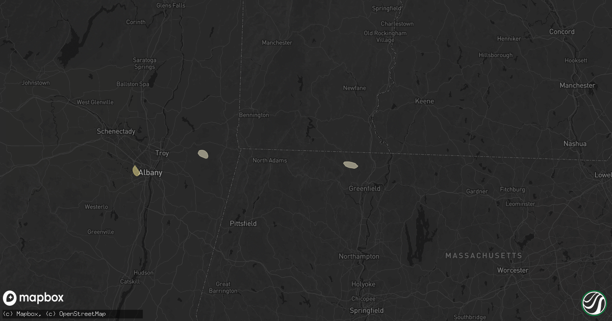 Hail map in Rowe, MA on July 1, 2026