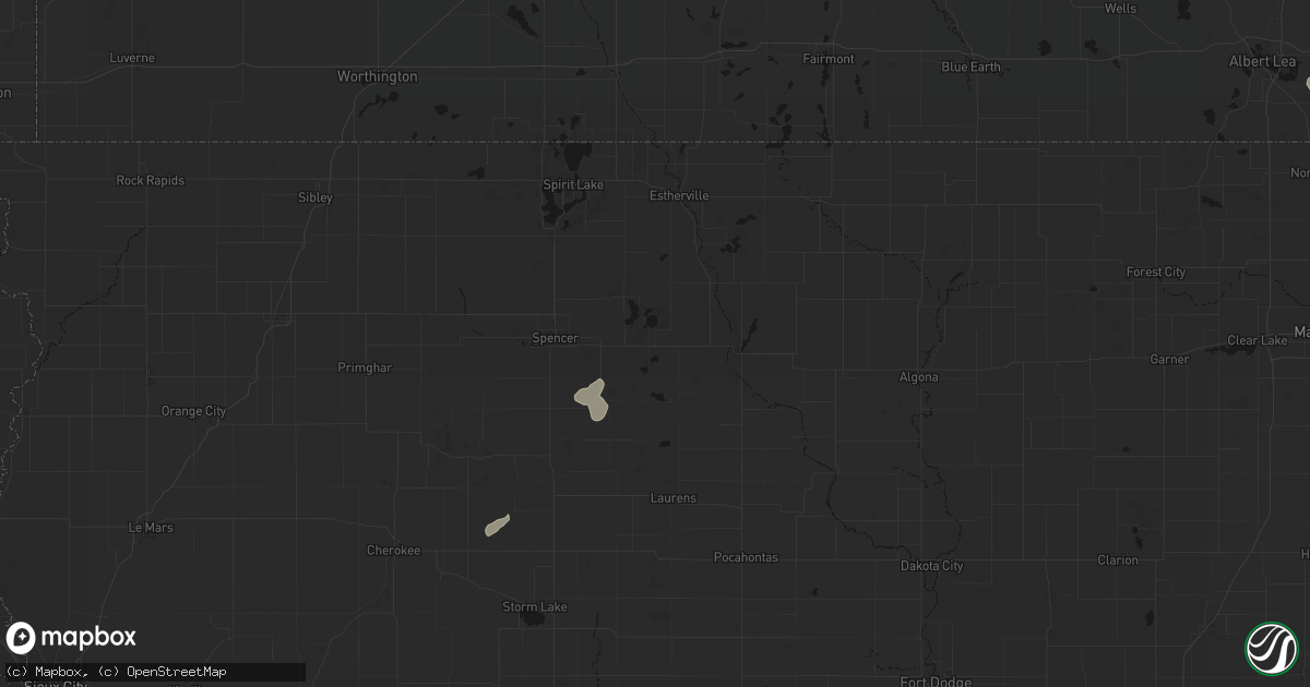 Hail map in Ruthven, IA on July 1, 2026