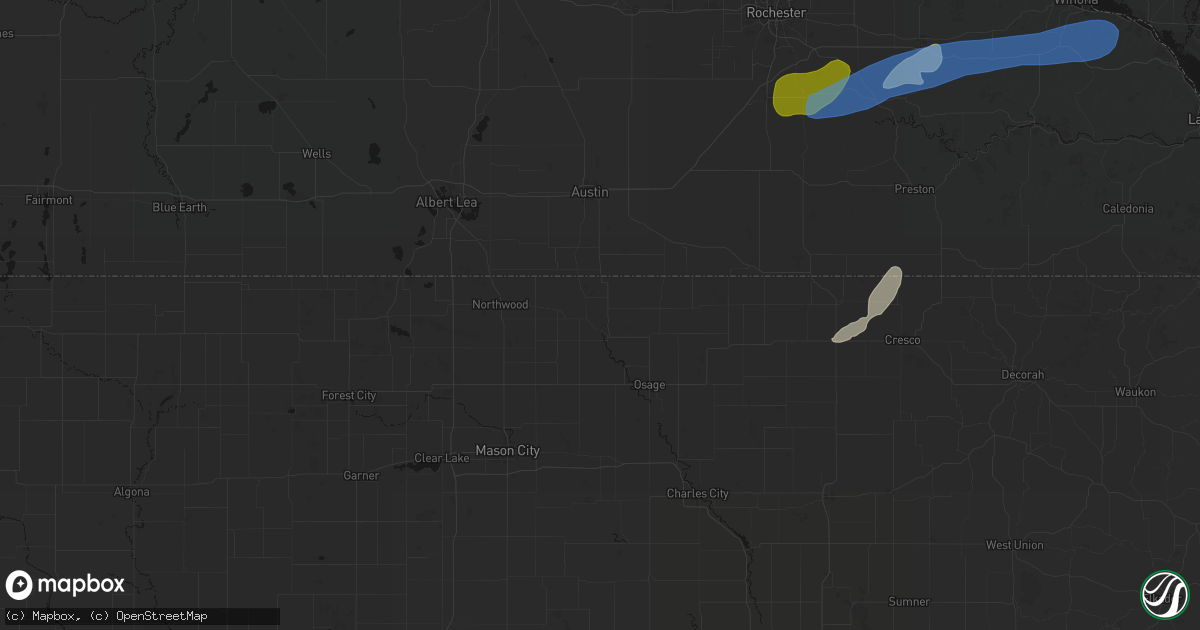 Hail map in Saint Ansgar, IA on July 1, 2026