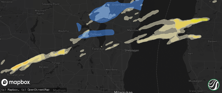 Hail map in Saint Cloud, WI on July 1, 2026