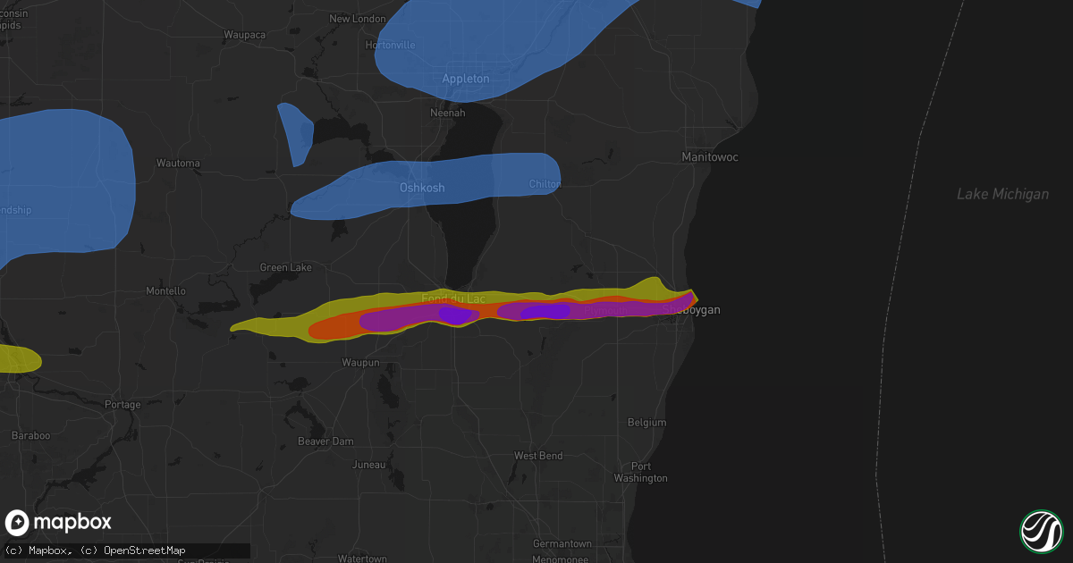 Hail map in Saint Cloud, WI on July 1, 2026