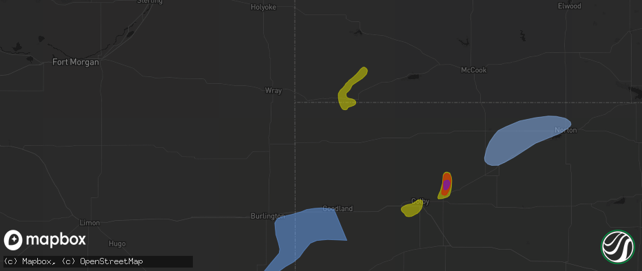 Hail map in Saint Francis, KS on July 1, 2026