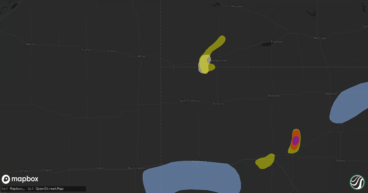 Hail map in Saint Francis, KS on July 1, 2026