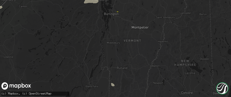 Hail map in Salisbury, VT on July 1, 2026