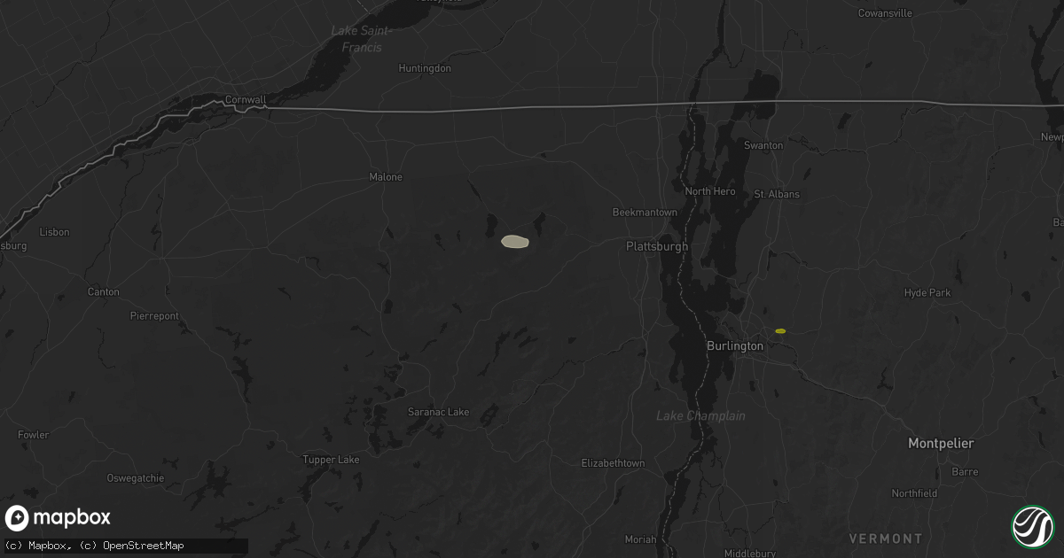 Hail map in Saranac, NY on July 1, 2026