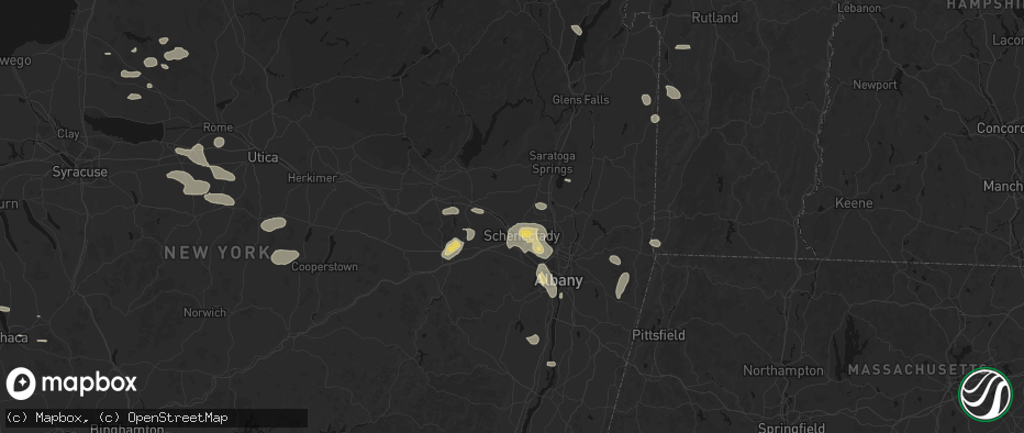 Hail map in Schenectady, NY on July 1, 2026