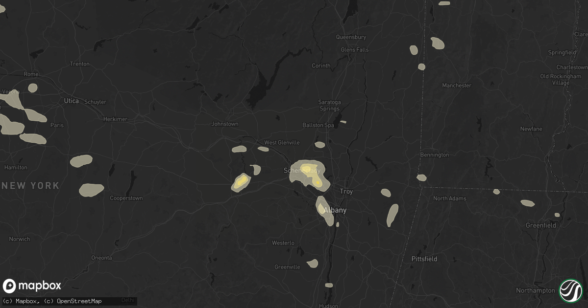 Hail map in Schenectady, NY on July 1, 2026