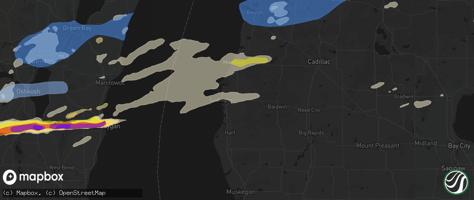 Hail map in Scottville, MI on July 1, 2026