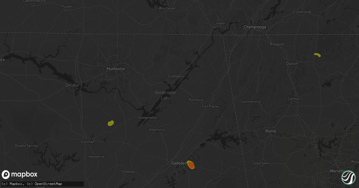 Hail map in Section, AL on July 1, 2026