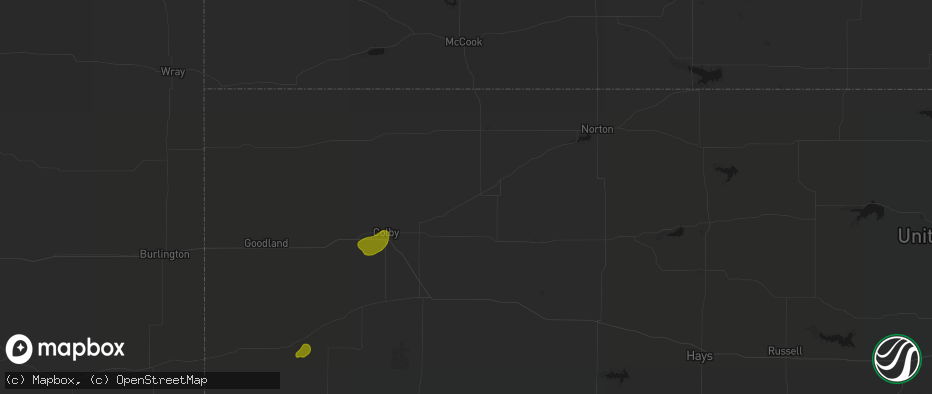 Hail map in Selden, KS on July 1, 2026
