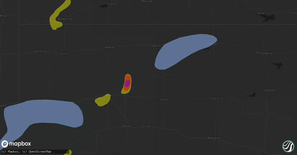 Hail map in Selden, KS on July 1, 2026