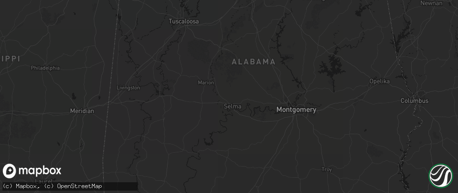 Hail map in Selma, AL on July 1, 2026