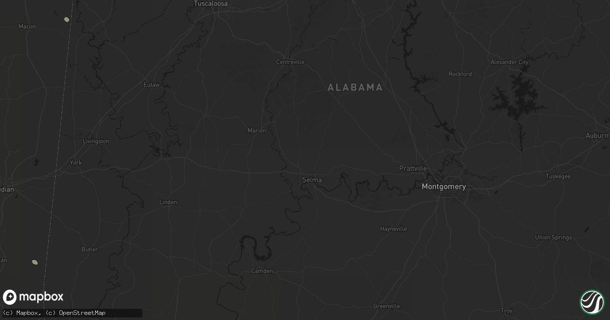 Hail map in Selma, AL on July 1, 2026