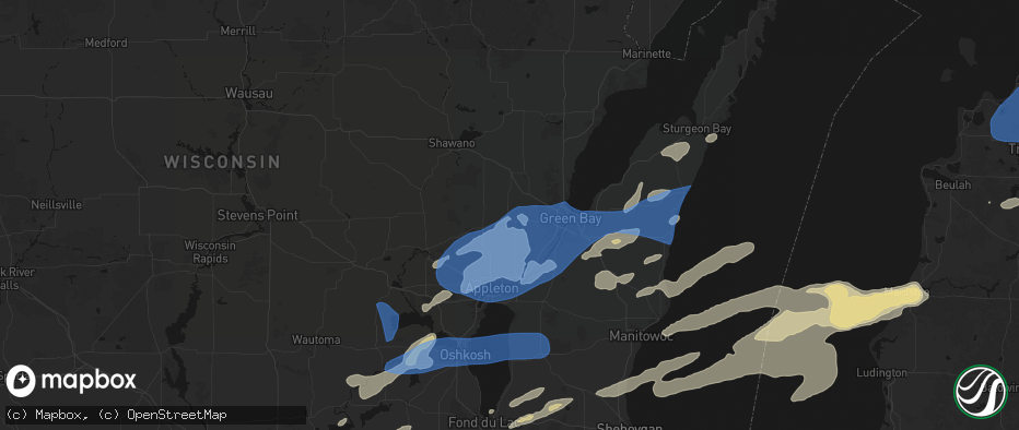 Hail map in Seymour, WI on July 1, 2026
