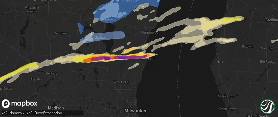 Hail map in Sheboygan Falls, WI on July 1, 2026