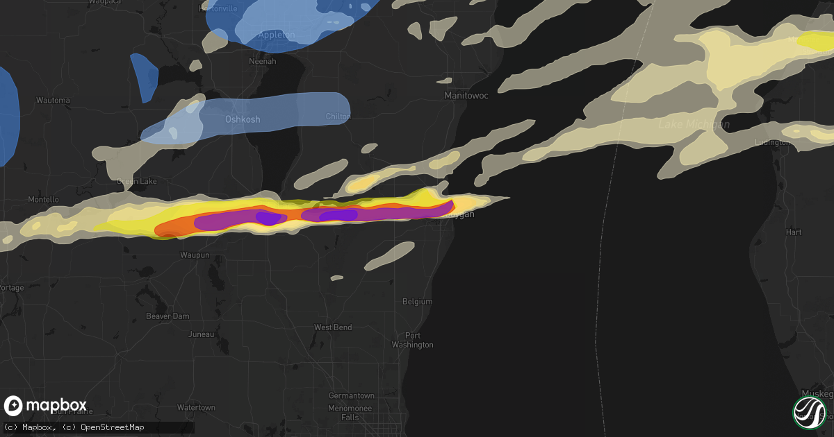 Hail map in Sheboygan Falls, WI on July 1, 2026