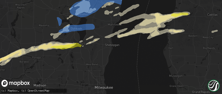 Hail map in Sheboygan, WI on July 1, 2026