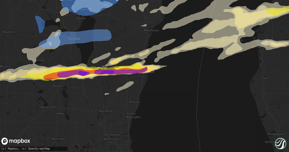Hail map in Sheboygan, WI on July 1, 2026