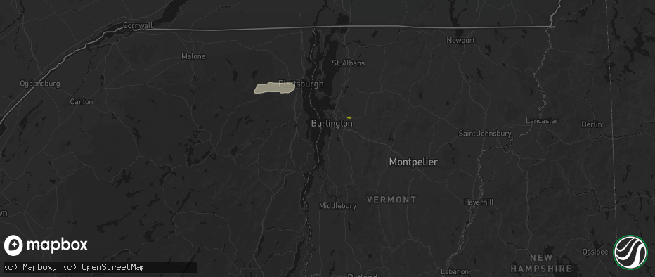 Hail map in Shelburne, VT on July 1, 2026