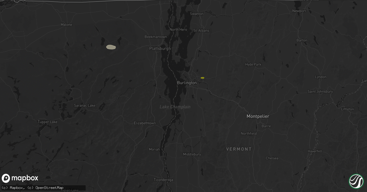 Hail map in Shelburne, VT on July 1, 2026