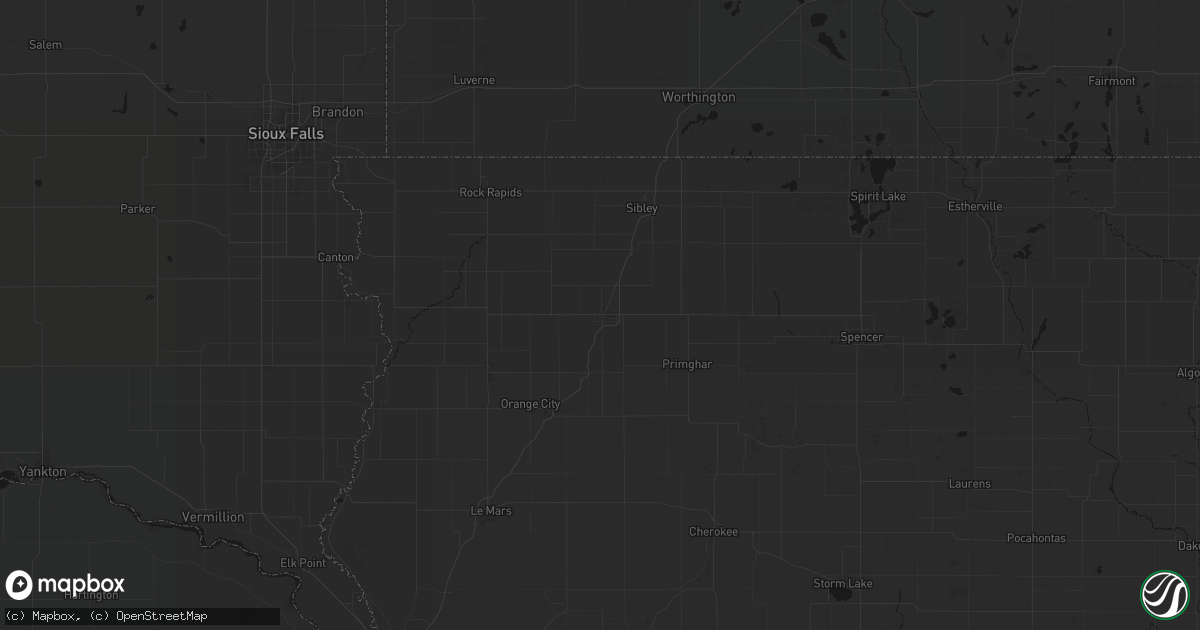 Hail map in Sheldon, IA on July 1, 2026
