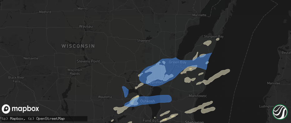 Hail map in Shiocton, WI on July 1, 2026