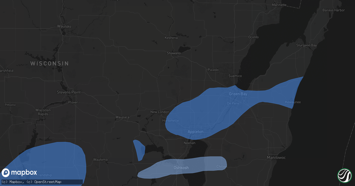 Hail map in Shiocton, WI on July 1, 2026