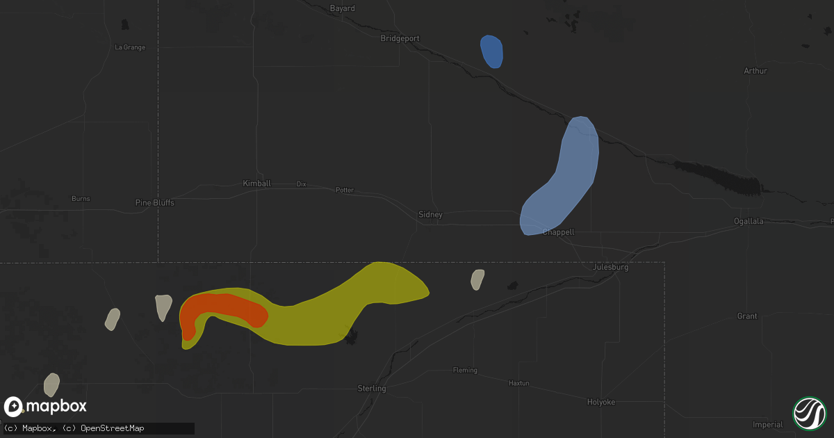 Hail map in Sidney, NE on July 1, 2026