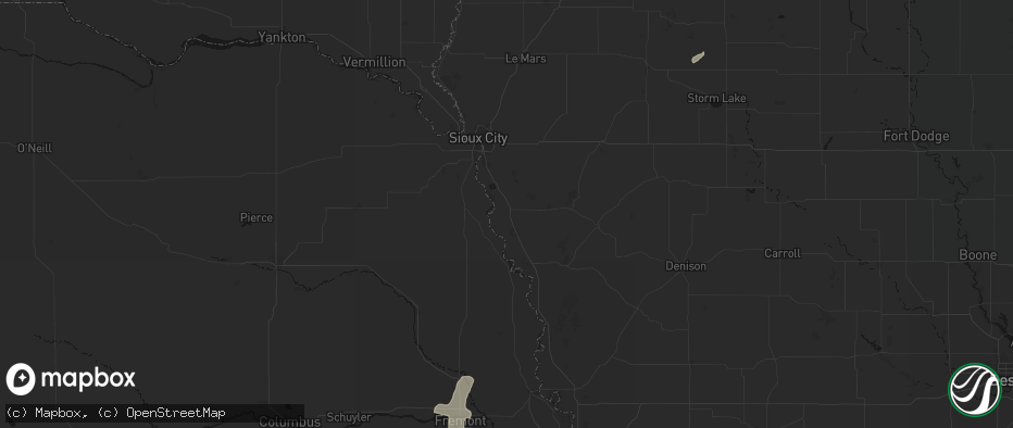 Hail map in Sloan, IA on July 1, 2026