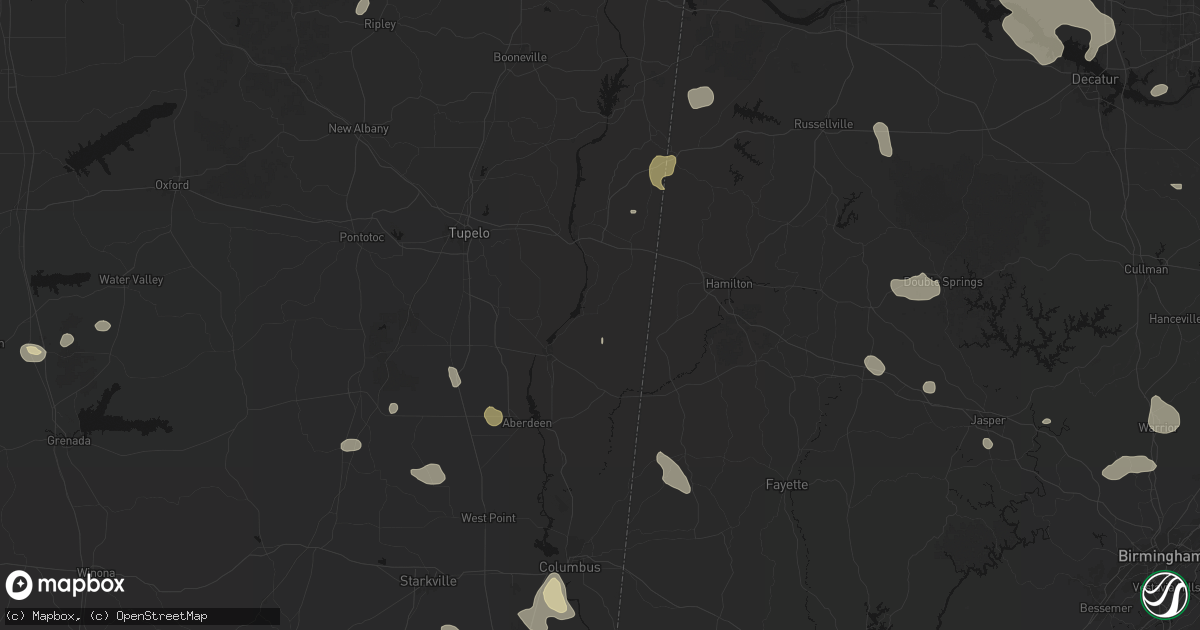 Hail map in Smithville, MS on July 1, 2026