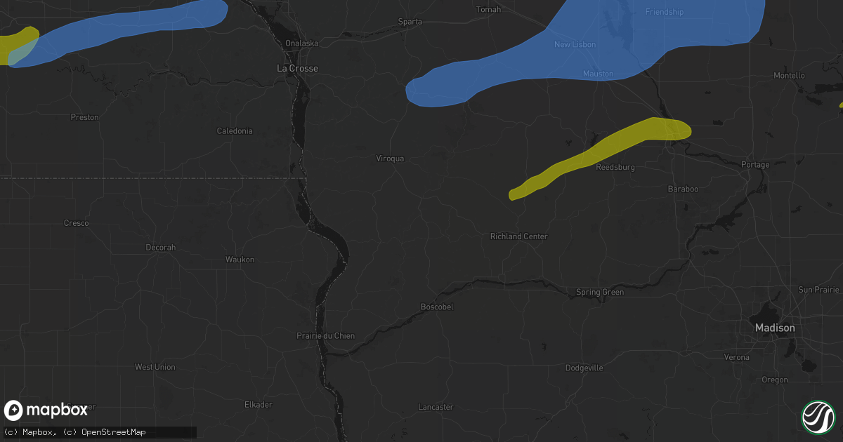 Hail map in Soldiers Grove, WI on July 1, 2026