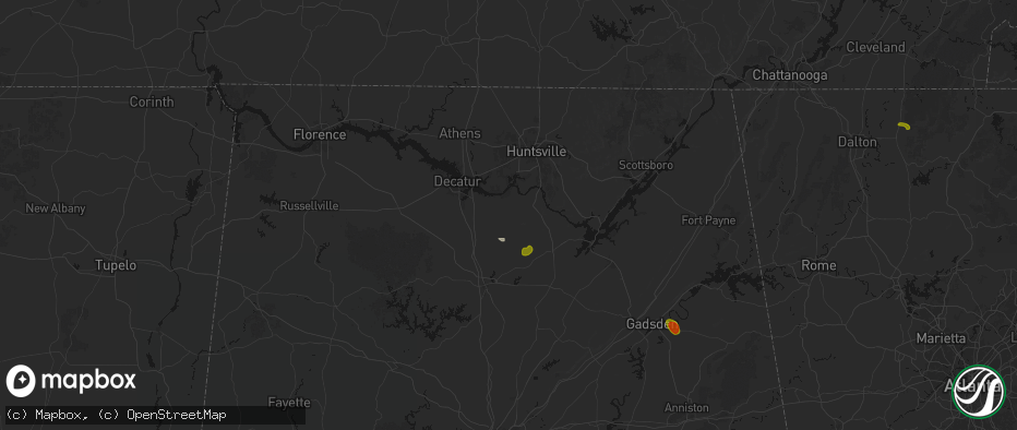 Hail map in Somerville, AL on July 1, 2026