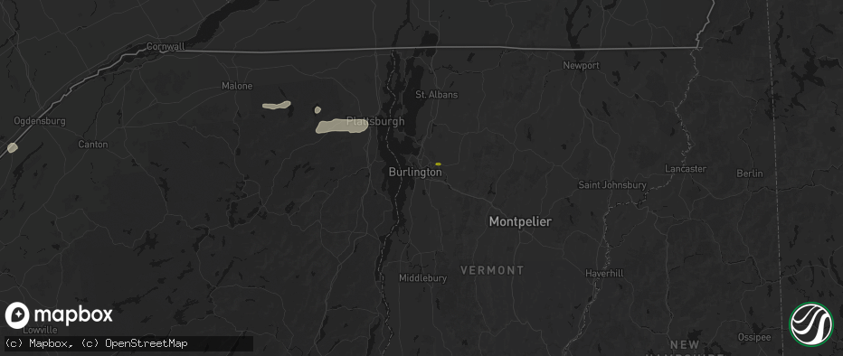 Hail map in South Burlington, VT on July 1, 2026