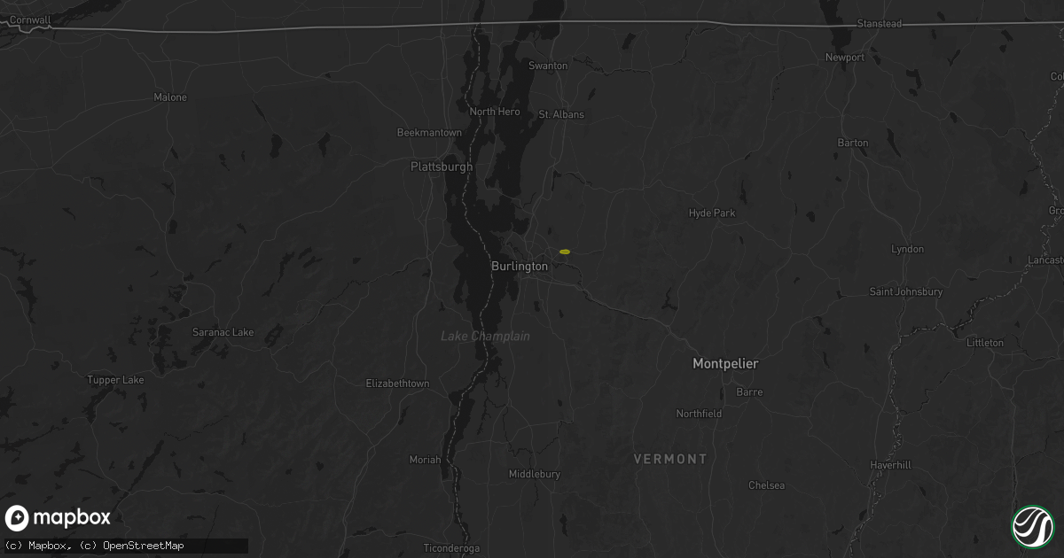 Hail map in South Burlington, VT on July 1, 2026