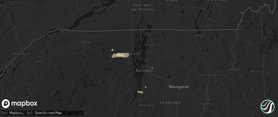 Hail map in South Hero, VT on July 1, 2026