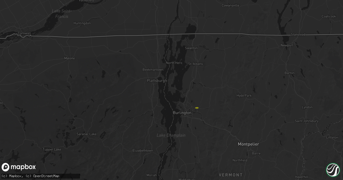 Hail map in South Hero, VT on July 1, 2026