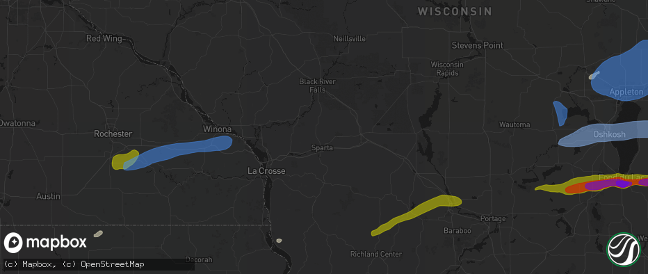 Hail map in Sparta, WI on July 1, 2026