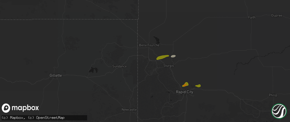 Hail map in Spearfish, SD on July 1, 2026