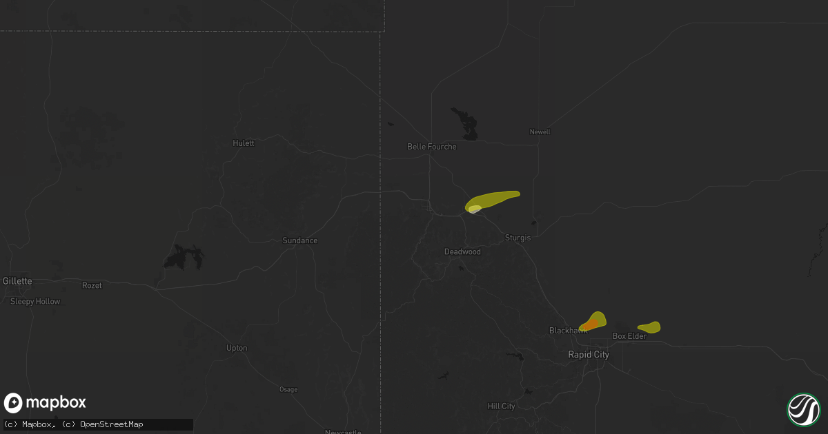 Hail map in Spearfish, SD on July 1, 2026