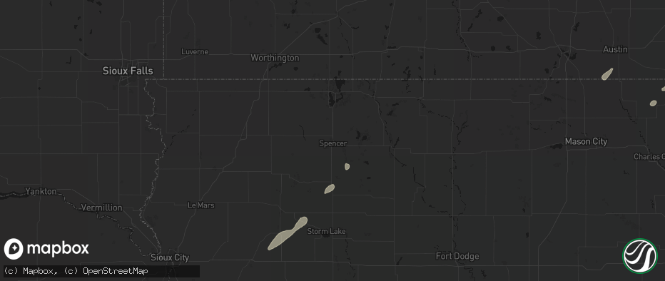 Hail map in Spencer, IA on July 1, 2026