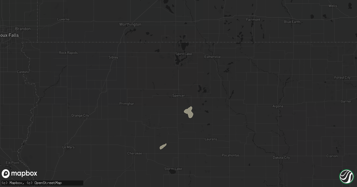 Hail map in Spencer, IA on July 1, 2026