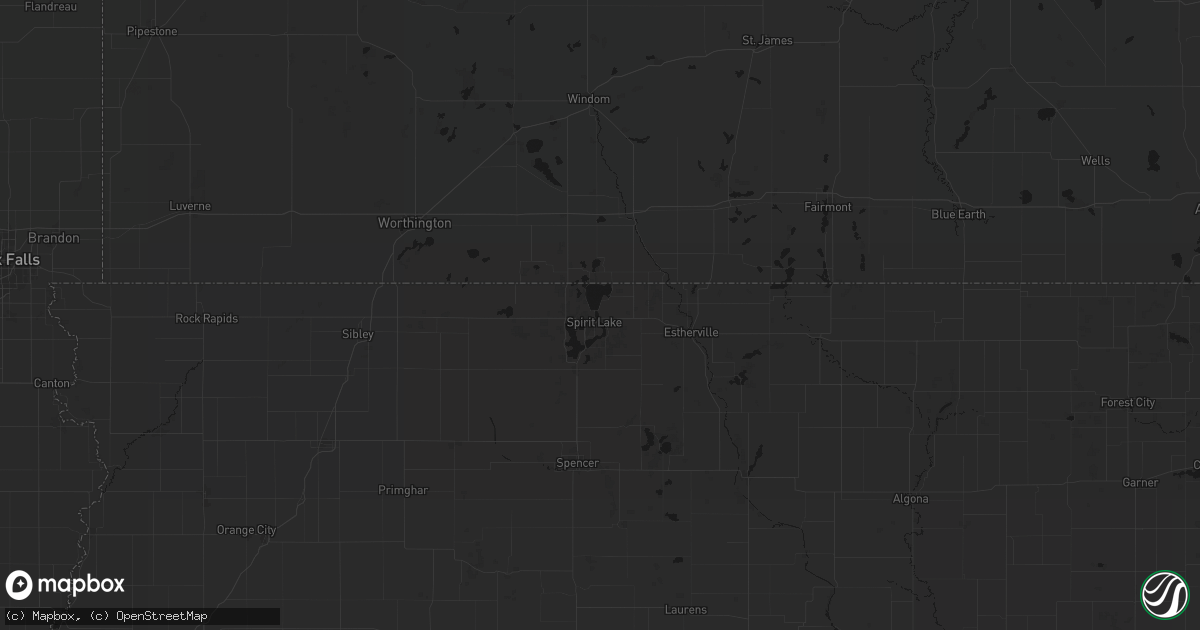 Hail map in Spirit Lake, IA on July 1, 2026