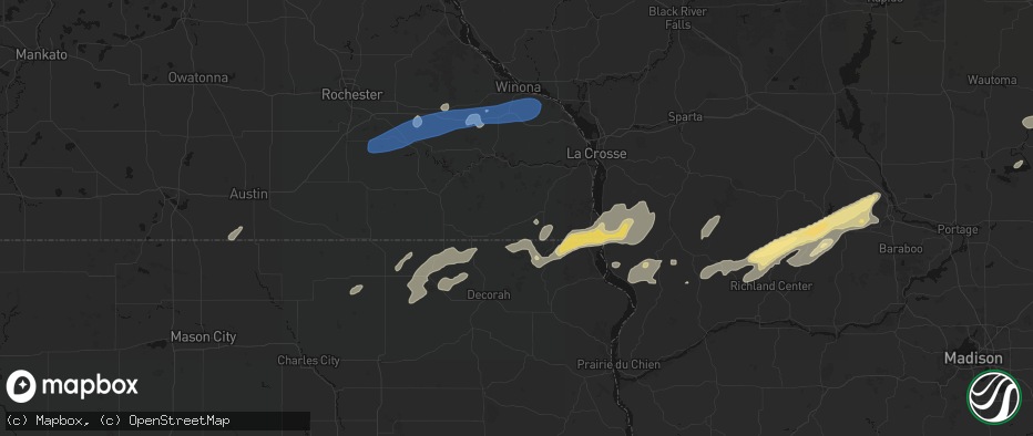 Hail map in Spring Grove, MN on July 1, 2026