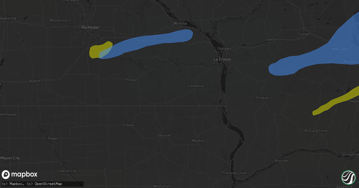 Hail map in Spring Grove, MN on July 1, 2026
