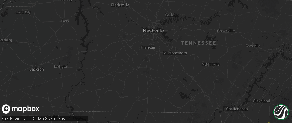 Hail map in Spring Hill, TN on July 1, 2026